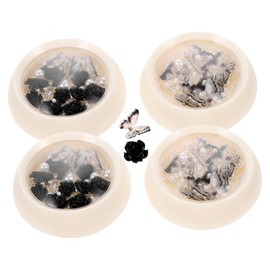 BIUDECO Nail Supplies Black Camellia Flower Rhinestones 4 Boxes of Nail Gems and Pearls for DIY Manicure Charms