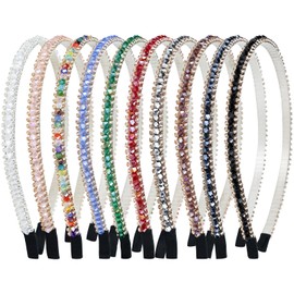 Lawie 10 Pack Crystal Rhinestone Headband, Glitter Sparkly Fancy Jeweled Headbands for Women, Skinny Elastic Metal Hair Bands with Fabric Ends, Fashion Headbands for Girls, Daily Work