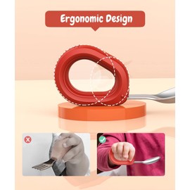 1 Set elderly spoon fork kit short handle fork suite products LED training spoon utensils spoons and forks aldult Stainless steel(Orange+Green)