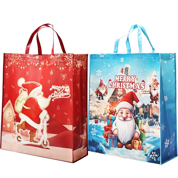 DOJoykey 2 Pack Jumbo Christmas Carrier Bags Gift Bags Non-Woven