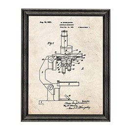 Binocular Microscope Patent Art Old Look Print in a Black Wood Frame (11" x 14") M12433