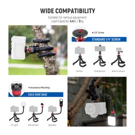 NEEWER T91 Flexible Tripod for Mini Cellphone Tripod Stand for Vlog, 2 Magic Arms/Shutter/Phone Clamp/Action Camera Mount Compatible with GoPro Hero 12 Compatible with 15 14 Pro Max