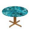 YINRON Square Glass Mosaic Round Table Cloth Turquoise Blue Asian