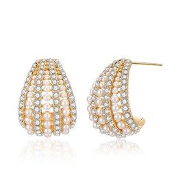 Mytys Gold Hoop Earrings for Women-18K Gold Plated Dangle Earrings-Geometry Hypoallergenic Hoop Earring Jewelry Gift (Small Pearl Hoop)