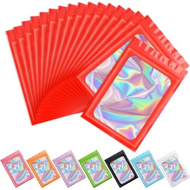 Artcut 100 PCS Smell Proof Mylar Bags Holographic Packaging Bags, Resealable Odor Proof Bag(Red, 3 * 4.7inch)