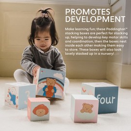 Orange Tree Toys Paddington Bear Stacking Cubes, Wooden Toys for 1 Year Olds, Toddler - Montesorri Stacking Toys, Nesting Boxes Balancing Building Blocks, Counting with Numbers 1-5, Paddington Gift