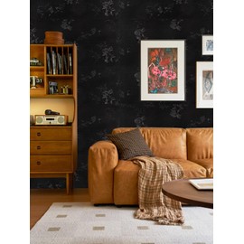 Abyssaly Black Floral Peel and Stick Wallpaper, Gothic Floral Embossed Textured Wallpaper for Bathroom, Self Adhesive Removable Friendly Wallpaper Cabinets Contact Paper 15.7in X 118in