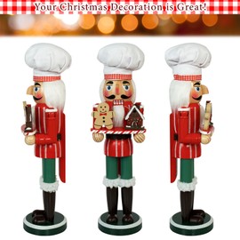WVIOUOPU Gingerbread Nutcracker Wooden Baking Nutcracker Chef Christmas Decorations - 15 Inch Christmas Cook Nutcracker Figures Ornaments Gifts for Xmas Kitchen Table Home Party Holiday