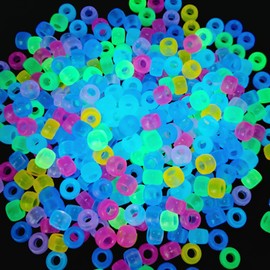 MIIIM 1000PCS 6x9mm Pony Beads Glow in The Dark, 9 Colors Mixed UV Kandi Beads for Bracelets Making Kit, Hair Braids Crafts for Jewelry Making (Luminous Mixed)