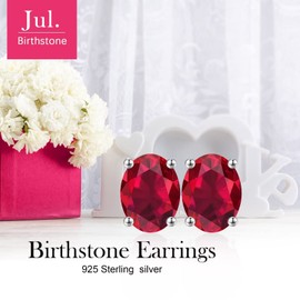Memorjew Ruby Birthstone Stud Earrings for Women Mom, 18K White Gold Plated S925 Sterling Silver Stud Earrings 1Ct Lab-Created Ruby Birthstone Stud Earrings for Women Wife
