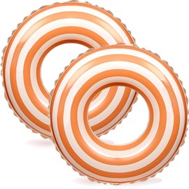 2 PCS Striped Pool Floats for Adults -29 inch Swimming Rings Tube for Pool Paty -Inflatable Pool Float Tube for Adults Pool Floats for The Beach, Party, Vacation (Orange, M)
