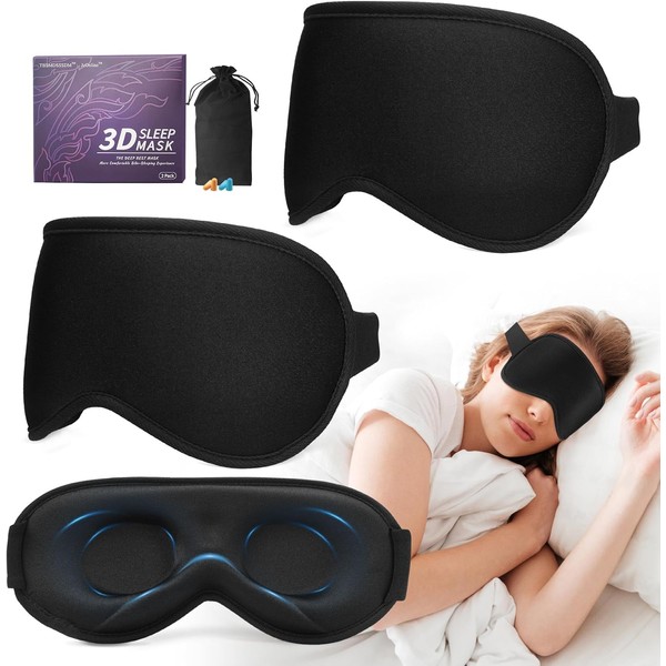 3D Sleep Mask for Men Women 2 Pack, Blackout Eye