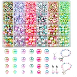 Meschett 1890Pcs Pearl Beads, 4/6/8/10mm 6 Colors Multi-Color Pearl Beads Loose Pearls for Crafts with Holes for Jewelry Making, Round Beads for Making Bracelet Necklace Earrings