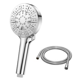 Properhome HS01 6-Way Pressure Boosting Hand Held Shower Head Round Shower Head 110mm Anti-Limescale Chrome (Includes Hose 150CM)