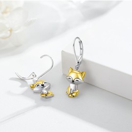 CUOKA MIRACLE Small Hoop Earrings with Animal Pendant, Sloth, Horses Panda, Fox, 925 Sterling Silver, for Women, Girls, Daughter, Valentine's Day Gift, Sterling Silver