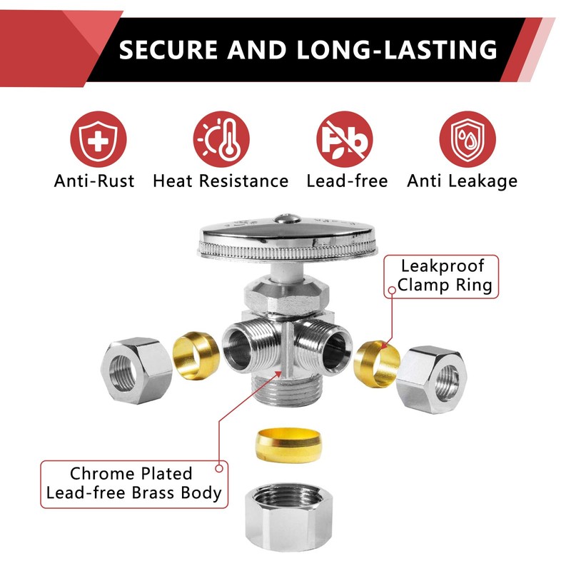 (Pack of 2) EFIELD Dual Compression Outlet Angle Stop Valve,