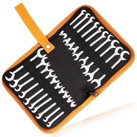 LEONTOOL Mini Double Open End Wrench Set Metric and SAE 20 Pcs 4-11mm & 5/32" to 7/16" Mirror Chrome Finish Super Thin Open Ended Spanner Double Angle Head with Portable Storage Pouches