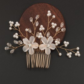 Bridal White Flowers Pearl Rhinestone Handmade Hair Comb Wedding Hair Accessories for Bridesmaids women