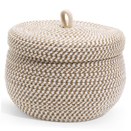 DOITOOL Bathroom Rope Baskets for Storage - Cute Small Basket Cotton Rope Basket with Lid - Round Decorative Storage Baskets for Organizing, Home Decor (White/8.25X8.25X6.68in) Plant Shelf