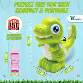 Bundaloo Dino Bubble Blower for Kids, Automatic Bubble Machine with Lights & Sounds, Includes 2 Bottles of Bubble Solution & Funnel, Fun Dinosaur Bubble Toy for Toddlers & Kids Ages 3+