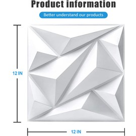 JOLOV 3D Wall Panels, Pack of 12 Tiles Wall Panels, Waterproof, Heat Resistant, 12 x 12inch PVC Wall Panel, Matt White Diamond Design 12 Sq Ft,for Living Room,Hotel Lobby,Game Room (A)