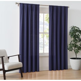 Brooklyn Loom Solid Cotton Percale Navy 50x96 Window Curtain Pair, Solid Color Themed, Oeko-TEX Certified Confidence