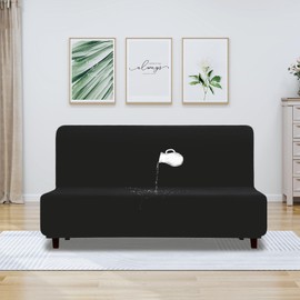 PureFit 100% Dual Waterproof Futon Cover, Waterproof Couch Cover for Futon - Stretch Non Slip Fleece Sofa Covers Washable, Leakproof Furniture Protector for Kids, Pets, Dog (Futon, Black)