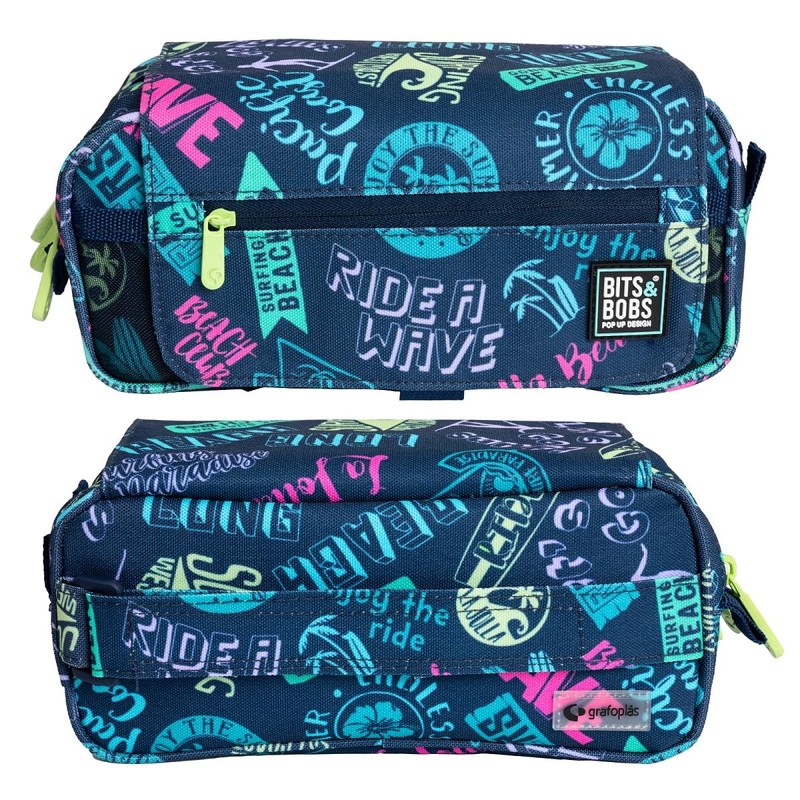ColePack Design-Etui mit 3 Reißverschlüssen und Schulmaterial der ersten Marken