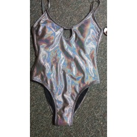 No Boundaries Swimsuit  Iridescent Silver Black Dots Size  M (7-9)