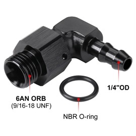 Podavelle 6AN -6 ORB Male to 1/4 Hose Barb 90 Degree Fitting Adapter Aluminum Black