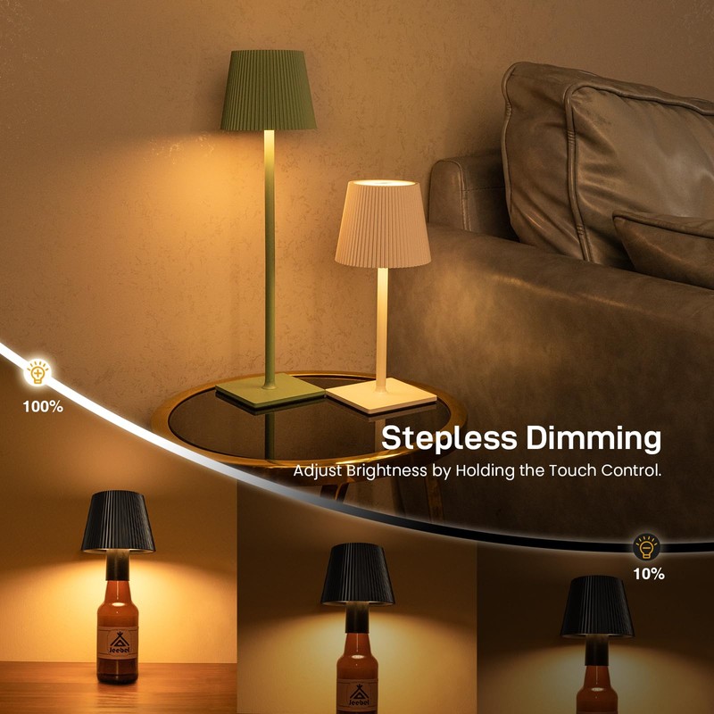 Jeebel 4-in-1 Dimmable LED Bottle Lamp, 5200mAh Wireless Metal Table