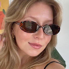 piscm Oval Sunglasses for Women Man Retro 90s Narrow Small Oval Sunglasses