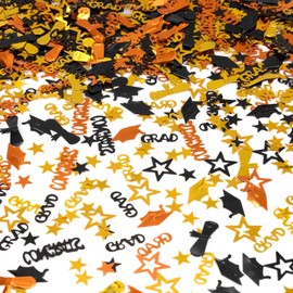 Orange and Black Graduation Confetti 2025, 1000 Pcs Grad Confetti Class of 2025 Party Table Centerpiece for 2025 Graduation Party Supplies