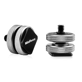 Hot Shoe to 1/4 and 3/8 Adapter MINIFOCUS Aluminum Camera Hot/Cold Shoe to 1/4" 3/8'' Adapter Camera Flash Shoe Mount for DSLR Camera Rig Smartphone Camera Extension Accessory (2 Pcs Silver)
