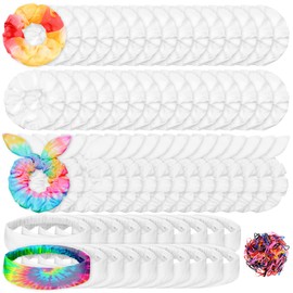 65 Pcs White Cotton Scrunchies Hair Ties Accessories for Tie Dye Party Supplies Including 30 Scrunchies 15 Bow Hair Ties 20 Headband Non Slip Stretchy Elastic Head Wrap Holder for Women DIY Tie Dye