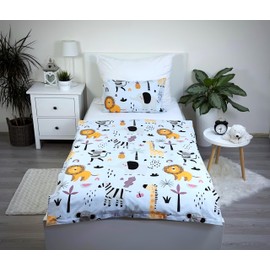 Theonoi Children's Bed Linen Toddler Bed Linen Baby Bed Complete Set Duvet Cover 100 x 135 cm and Pillowcase 40 x 60 cm Cotton Oeko-Tex Standard for Boys and Girls (Animals Safari Jungle)