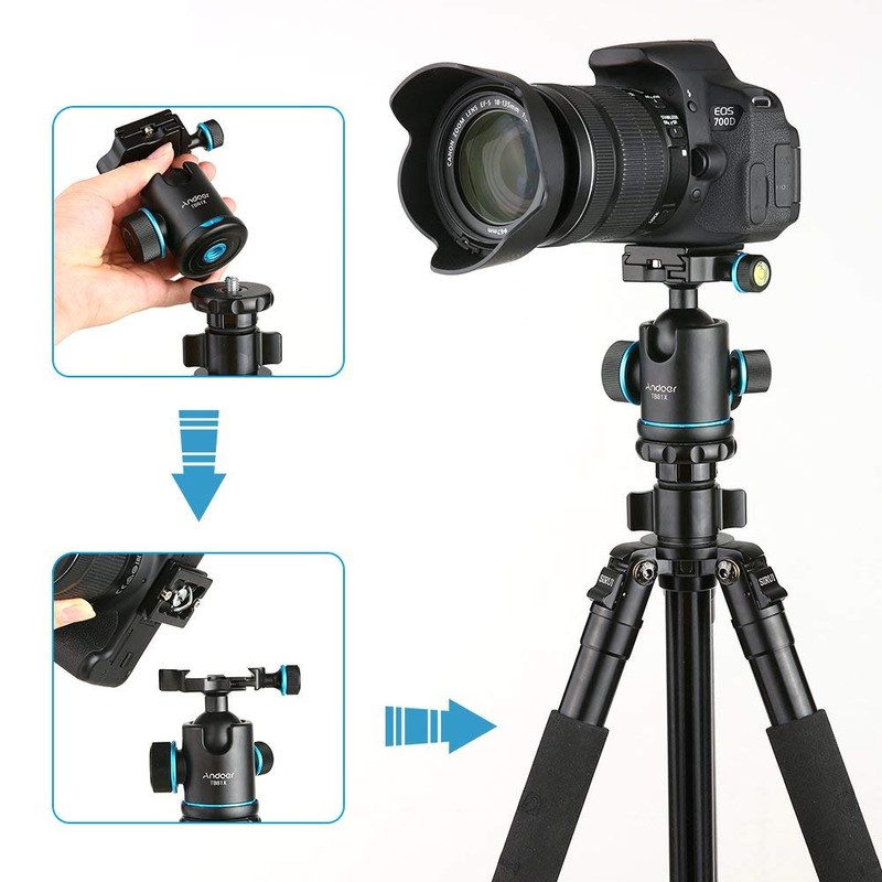 Andoer camera tripod, ball head with quick release plate 1/4
