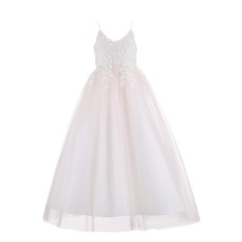 Bow Dream Vintage Ivory Lace Flower Girl Dress Blush Junior Bridesmaid Dress for Wedding Blush Pink 12