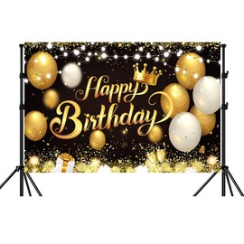 YinQin 180x120 cm Black Gold Happy Birthday Backdrops Cloth 71x47 in. Glitter Black Gold Birthday Photography Backgrounds Black Gold Birthday Party Banners Happy Birthday Sign Decoration for Men Women