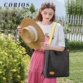 CORIOS Fashion Women Shoulder Bag Canvas Handbag Crossbody Bag Casual Top Handle Bag Large Capacity Messenger Bag Tote Purse Hobo Bag for Shopping Work Party Travel School Black