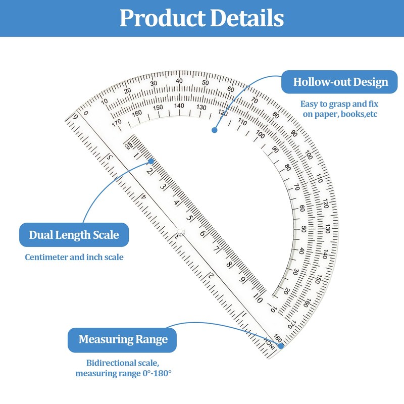 8 Pack Plastic Protractor,Math Protractors Clear 180 Degrees,Transparent Protractor for