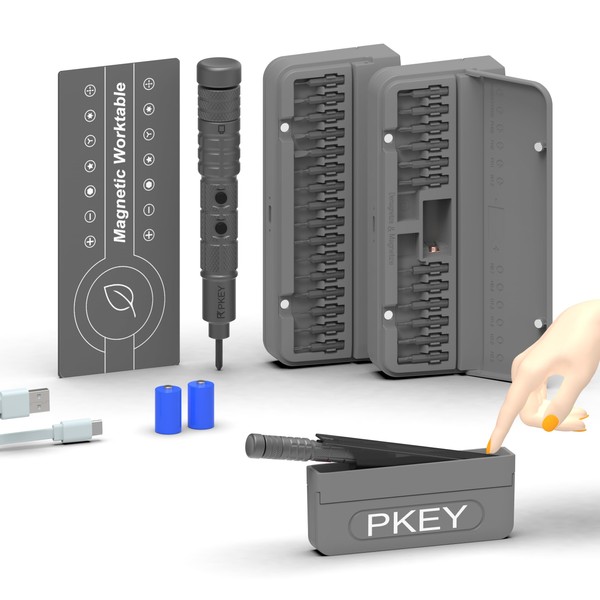 PKEY Cordless Electric Screwdriver Set, Mini Electric Screwdriver, 28 Magnetic