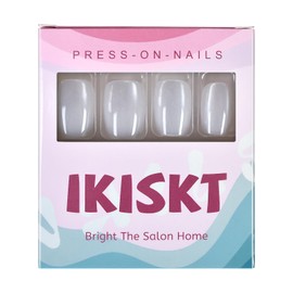 IKISKT Press On Nails - White Cat Eye Tips | Shiny Glitter Petie Sliver Solid Light Paste l UV Medium Short Square Shape False Fake Nails, Reusable Glue | 10-12 Sizes - 30 Nail Kit