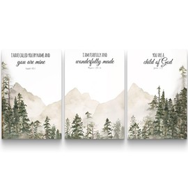SKYSUKEY You are a child of God, Set of 3 Wild Woodland Wall Art, Boho Mountain Wall Art Prints, Inspirational Bible Verse Wall Decor, Scripture Wall Decor for Christian Home Decor, Christian Home Art