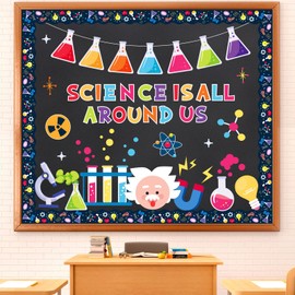 FYSUIMU 67Pcs Science Bulletin Board Decoration Science is All Around Us Classroom Decor Chemistry Lab Apparatus Paper Cutouts for Back to School Home Chalkboard Wall Scientific Theme Party Supplies