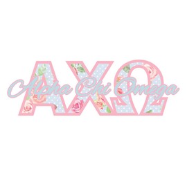 VictoryStore Apparel - Alpha Chi Omega, Floral Initials T-Shirt, Medium, White
