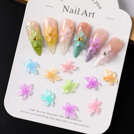ONPRESS 100Pcs Flower Nail Charms 3D Colorful Floral Nail Gems Spring Summer Tiny Flowers Nail Rhinestones Supplies Cute Mixed Color Resin Hibiscus Nail Jewelry for Women DIY Acrylic Nail Decoration