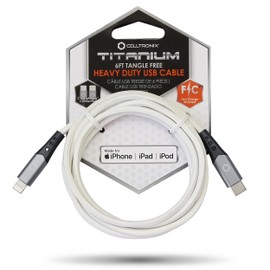 Celltronix - Titanium [Apple MFi Certified] - 6FT Fast Charging Tangle Free Heavy Duty Type-C to Lightning Cable. Built to Last! Includes Sync+Charge & Aluminum Tips for Optimum Connectivity: White