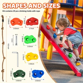 AUTOKAKUM 25Pcs Rock Climbing Holds with Climbing Rope, Colourful Rock Wall Climbing Holds for Kids Adults, Large Pig Nose Shape Grips for Indoor Outdoor Playground Playset