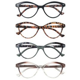 HEEYYOK Women Reading Glasses 4-Pack,Cateye Readers Glasses Small Face Comfort Spring Hinge (3.75, 4 Mix Color)